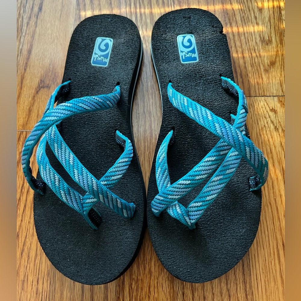 Teva Mush Flip Flops Teal Stripe